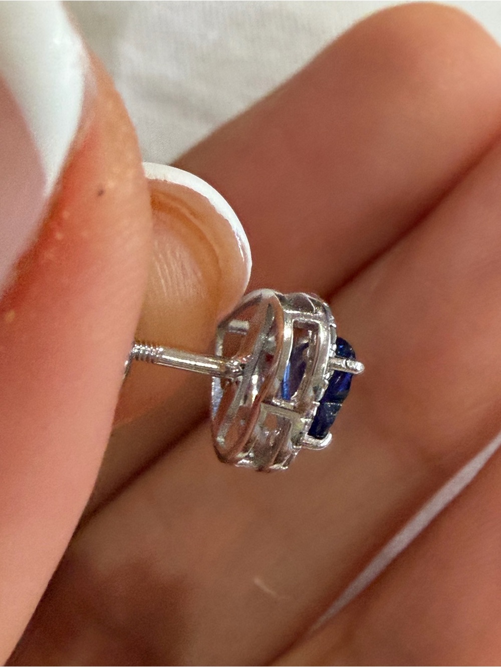 NEW 14K White Gold Natural Sapphire Diamond Heart Halo Earrings w/ Certificate - Picture 8 of 13